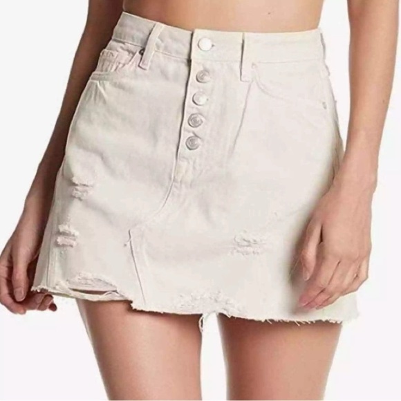 Free People Skirt Women Sz 28 Cream Denim Distressed Button Fly We The Free NWT - Picture 1 of 9